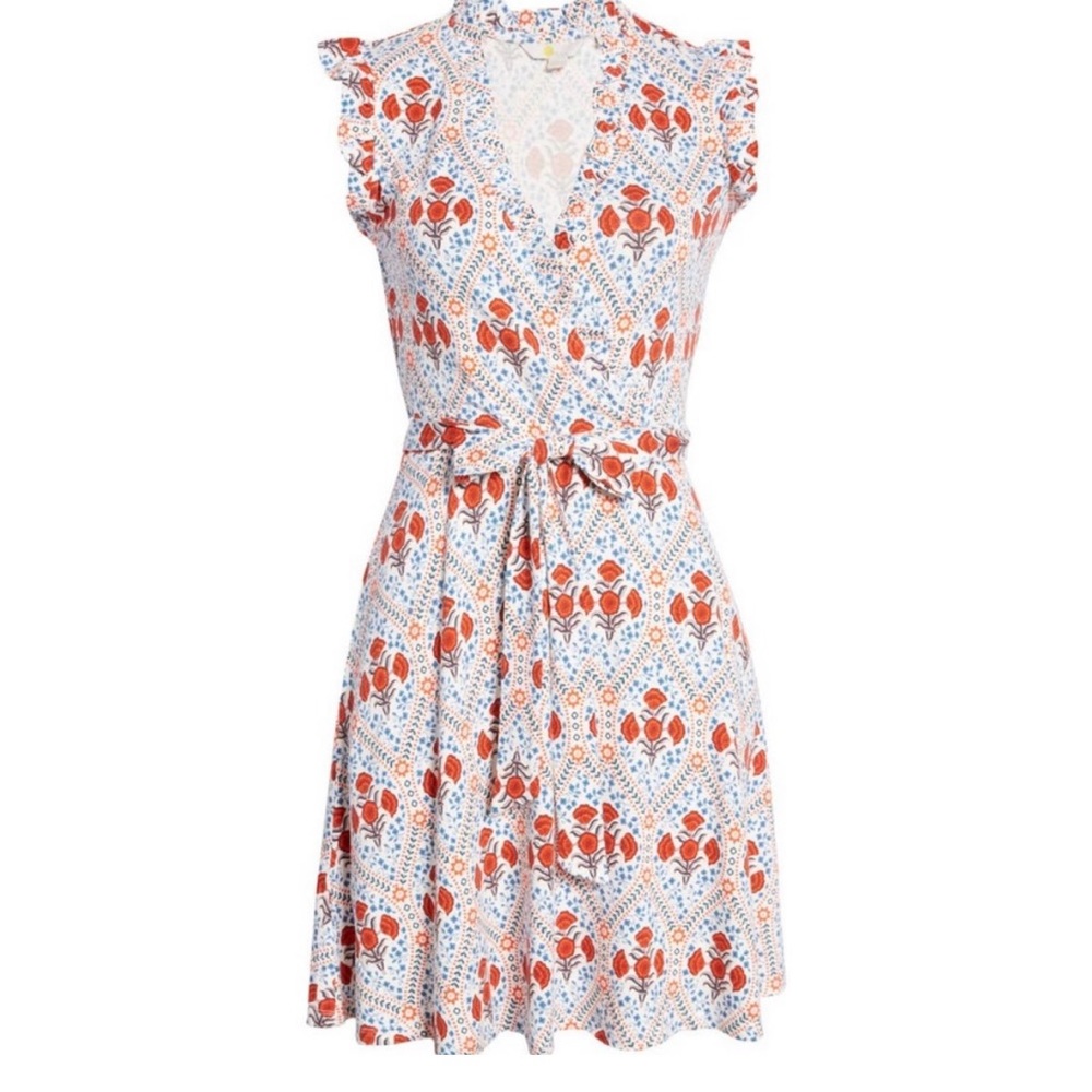 Boden White Dress with Orange and Blue Floral Print